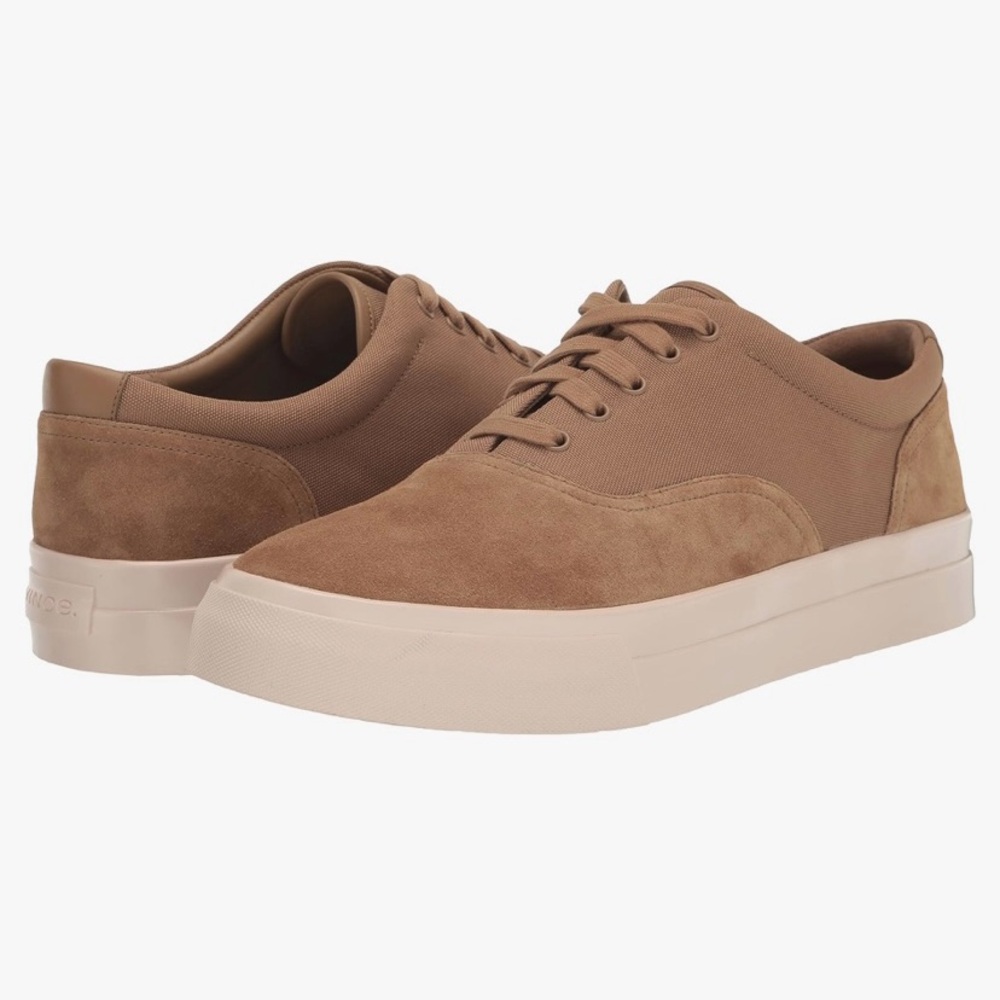 NEW VINCE Sonny Sneaker Suede/Canvas, Camel Color, Unisex Size W9 M7.5 EU40.5